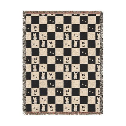 French Bulldog Checkerboard Woven Throw Blanket