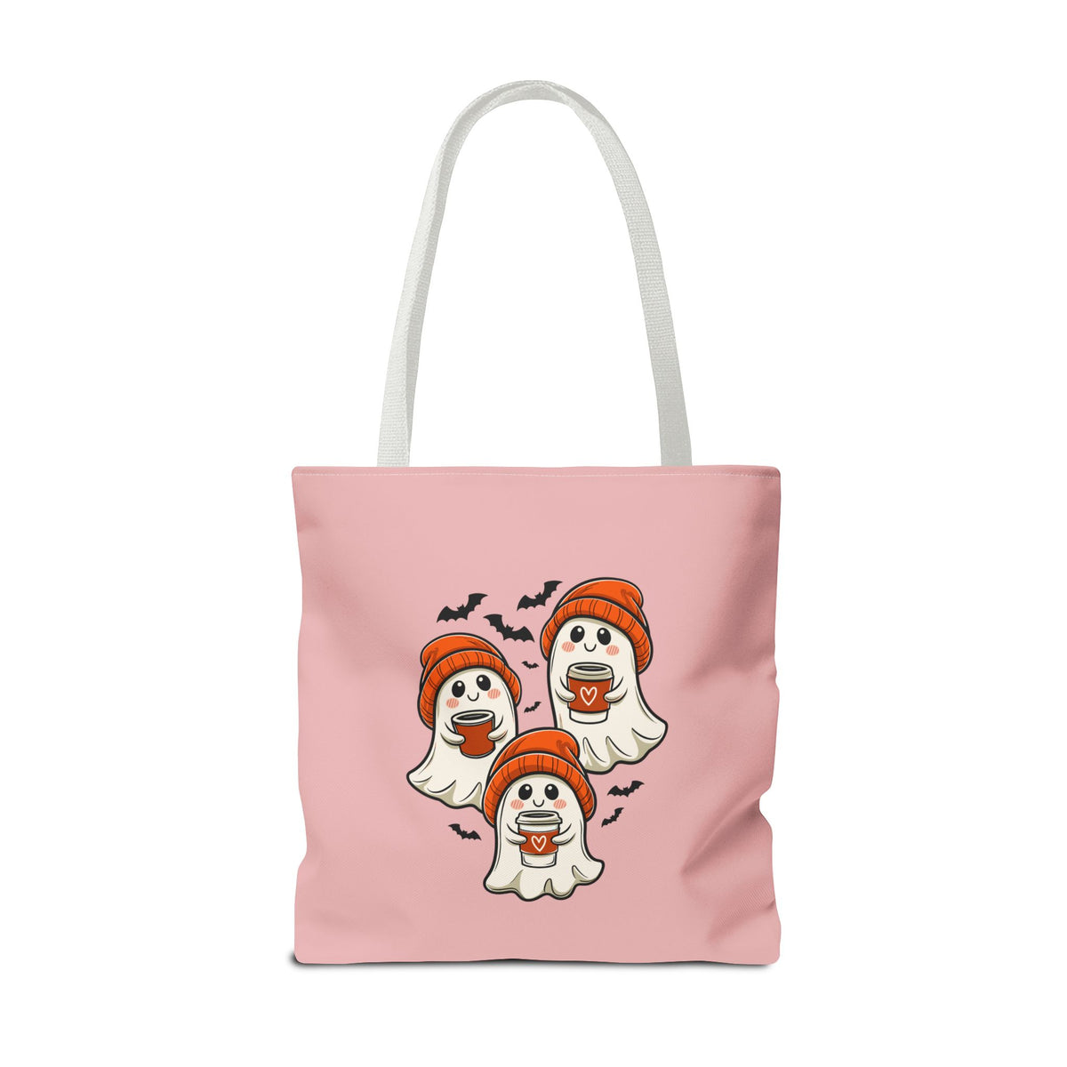 "Spooky Coffee Squad" Cute Ghosts With Beanies Polyester Tote Bag