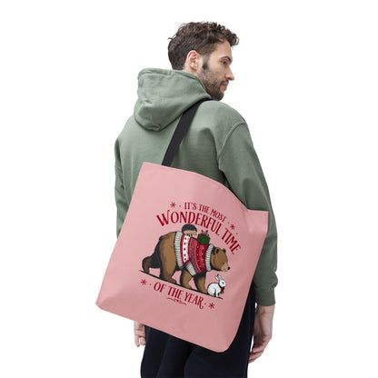 "It's The Most Wonderful Time Of The Year" Woodland Animals Holiday Sweater Polyester Tote Bag