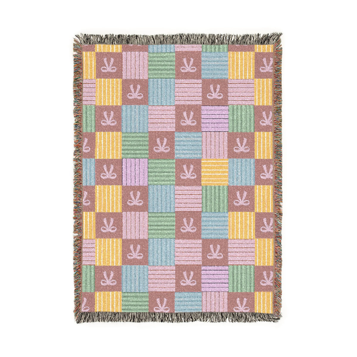 Cozy Patchwork & Pink Bows Woven Throw Blanket