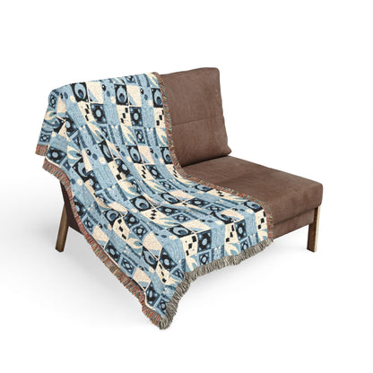 Coastal Geometric Cotton Woven Throw Blanket