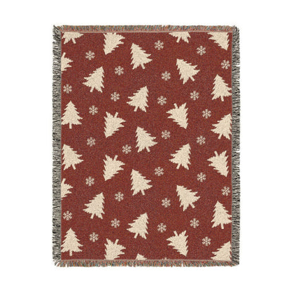 Rustic Pine Tree & Snowflake Woven Holiday Throw Blanket