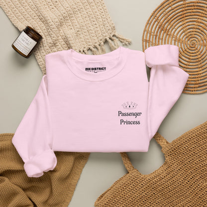 Personalized Passenger Princess Embroidered Crewneck Sweatshirt — Custom Name & Date Sleeve Detail
