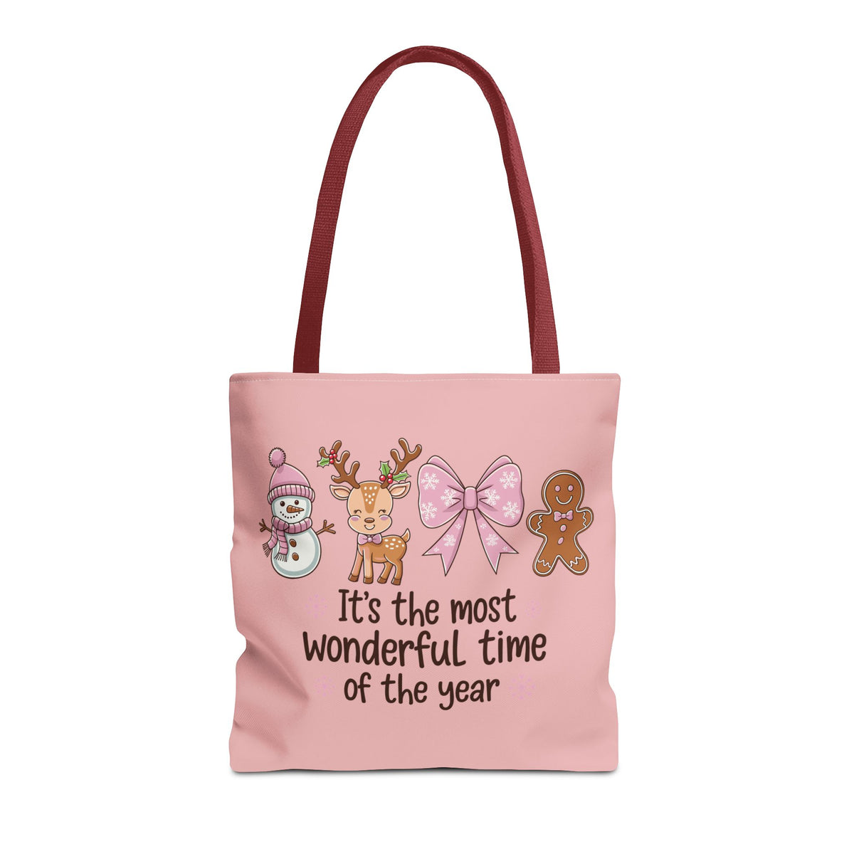 "It's The Most Wonderful Time Of The Year" Pink Holiday Icons Polyester Tote Bag