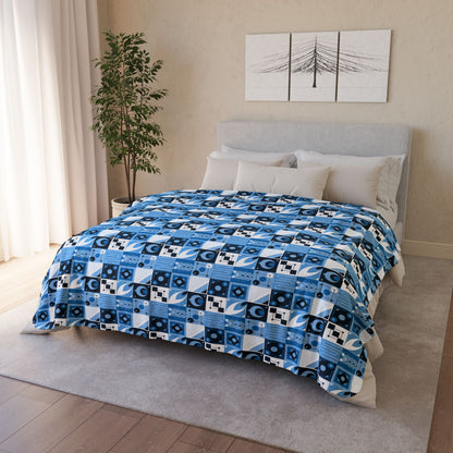 Blue Geometric Mosaic Fleece Sherpa Blanket