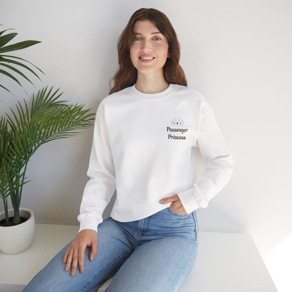 Personalized Passenger Princess Embroidered Crewneck Sweatshirt — Custom Name & Date Sleeve Detail