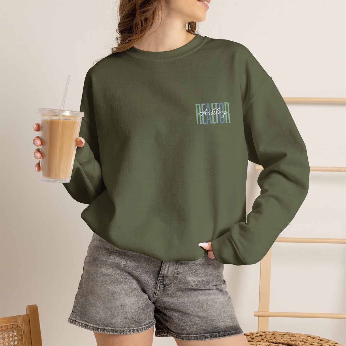 Personalized Realtor Retro Stacked Text Graphic Sweatshirt | Custom Name Real Estate Crewneck