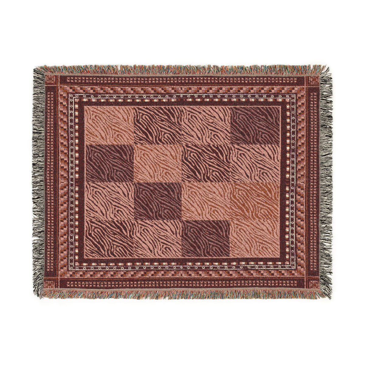 Crimson Patchwork Zebra Cotton Woven Throw Blanket