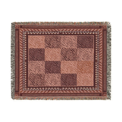 Crimson Patchwork Zebra Cotton Woven Throw Blanket