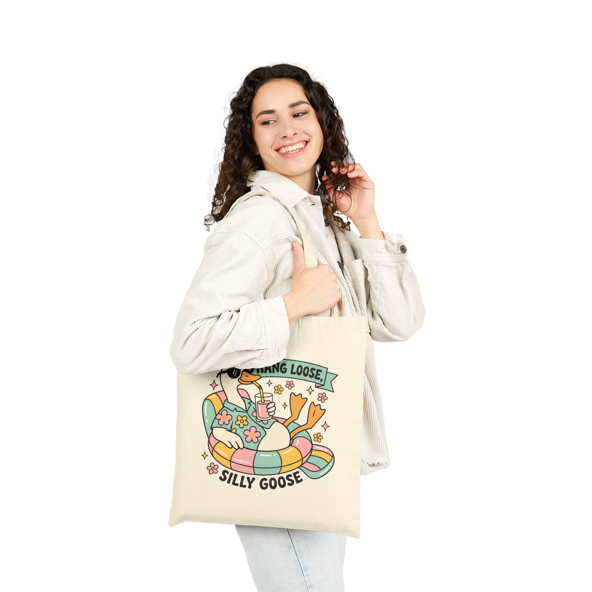 "Hang Loose, Silly Goose" Retro Duck Lounge Cotton Canvas Tote Bag