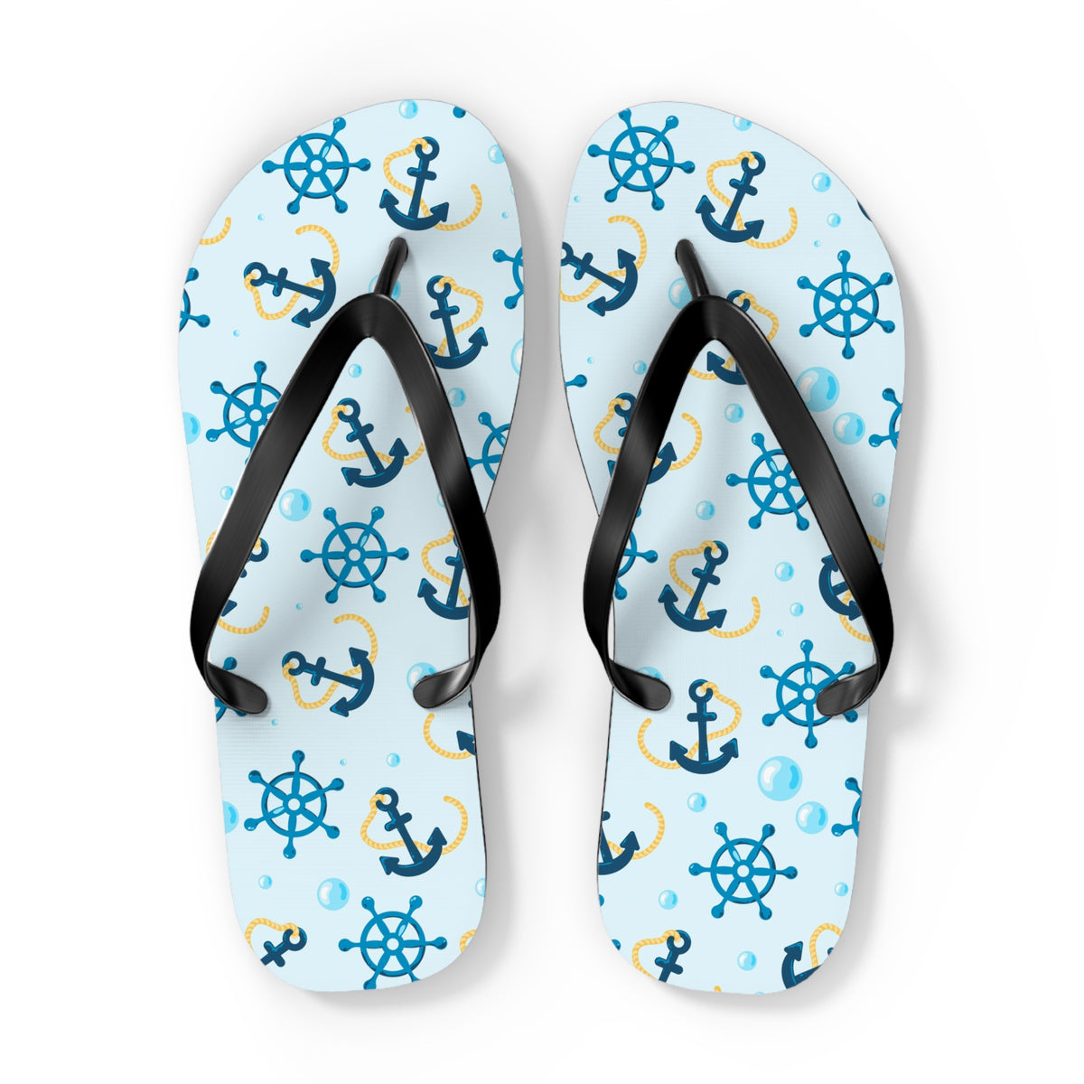 Nautical Anchors & Ships Wheels Flip Flops — Maritime Summer Beach Sandals