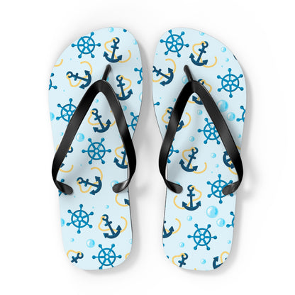 Nautical Anchors & Ships Wheels Flip Flops — Maritime Summer Beach Sandals