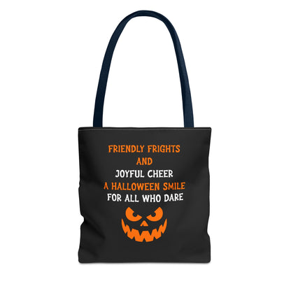 Halloween Jack-O'-Lantern Tote Bag — "Friendly Frights and Joyful Cheer" Trick-or-Treat Reusable Shopper