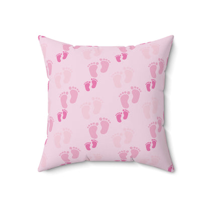 Sweet Baby Footprints Faux Suede Square Pillow | Whimsical Nursery Accent Cushion