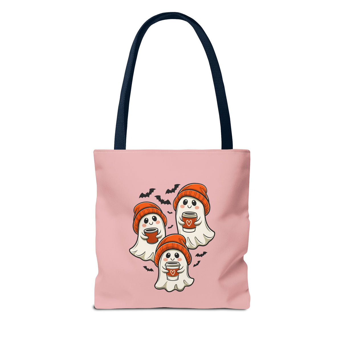 "Spooky Coffee Squad" Cute Ghosts With Beanies Polyester Tote Bag