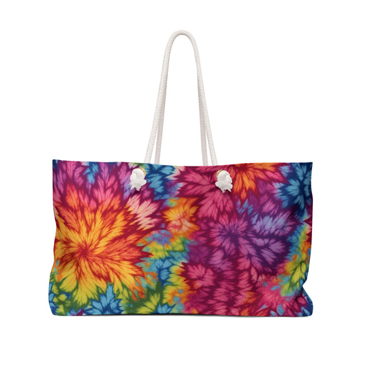 Sunset Rainbow Tie Dye Festival Weekender Bag — Oversized Beach & Travel Tote