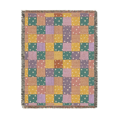 Colorful Patchwork Hearts & Stars Woven Throw Blanket