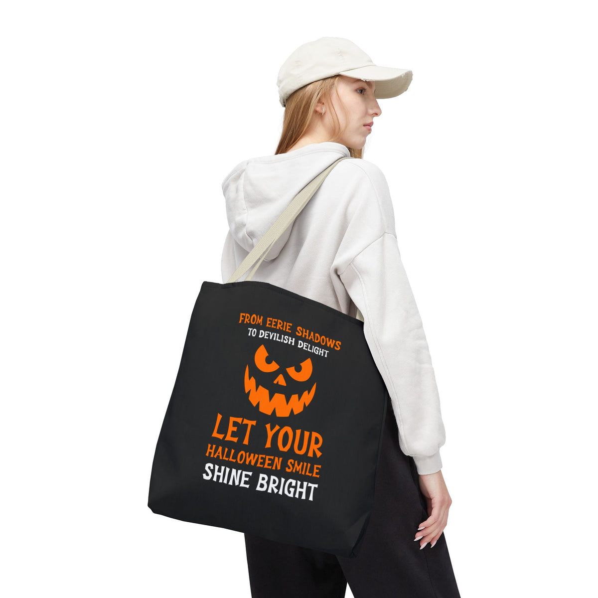 Halloween Pumpkin Tote Bag — "Let Your Halloween Smile Shine Bright"