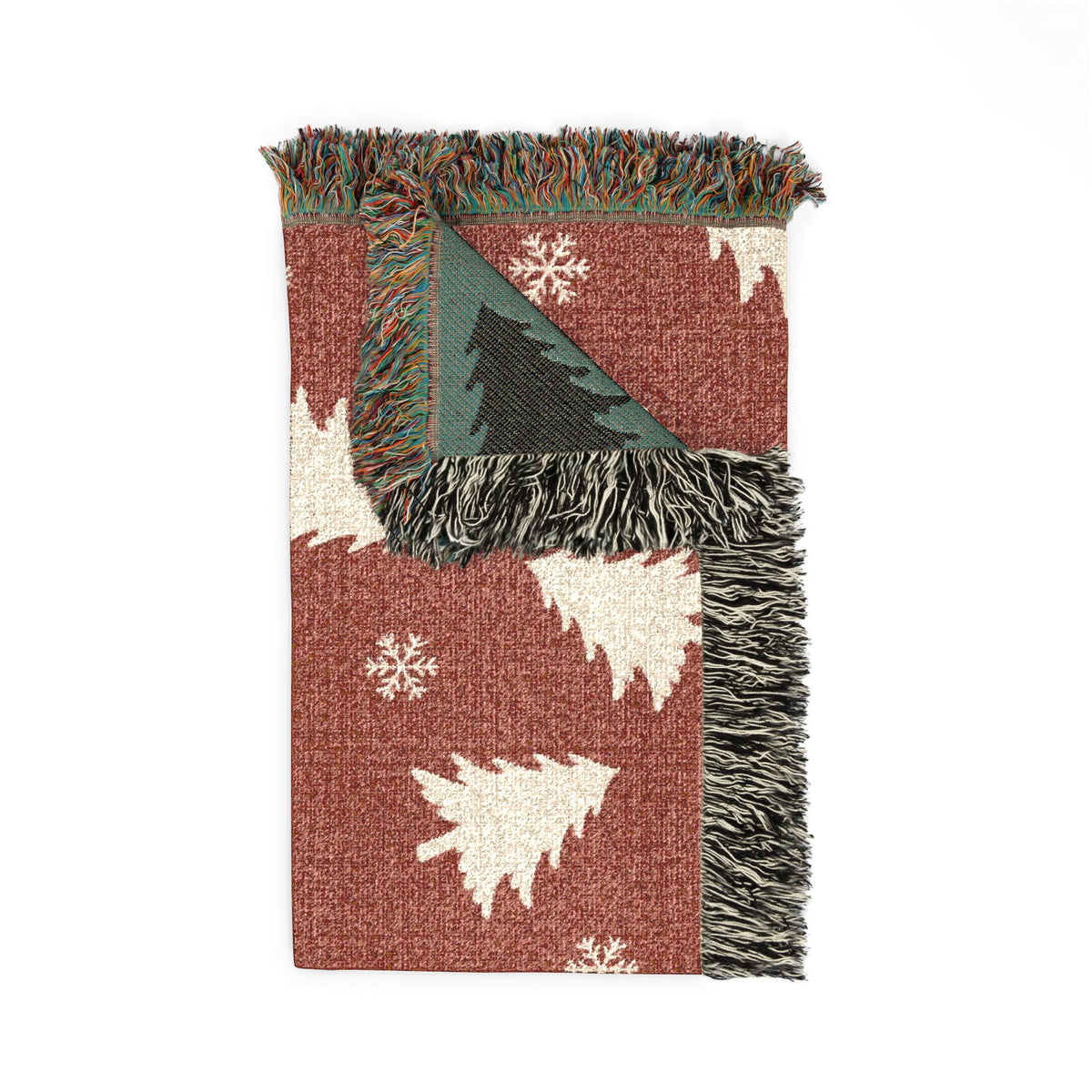 Rustic Pine Tree & Snowflake Woven Holiday Throw Blanket