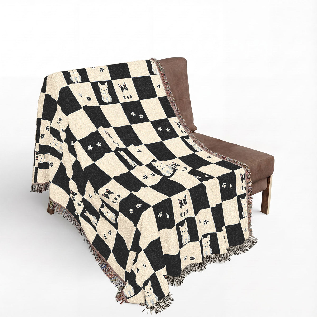 French Bulldog Checkerboard Woven Throw Blanket