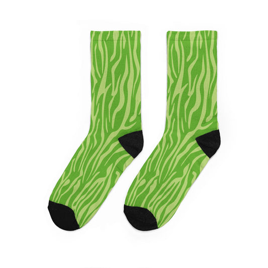 Lime Green Zebra Stripe Streetwear Cushioned Crew Socks