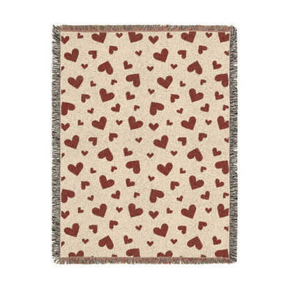 Romantic Scattered Hearts Woven Throw Blanket