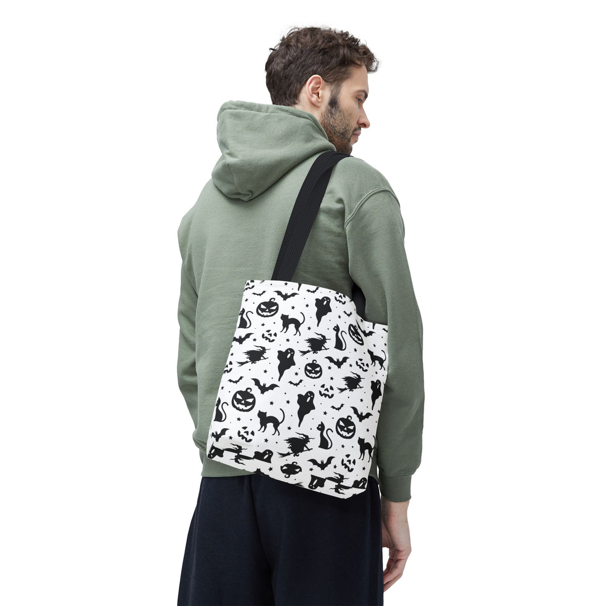Spooky Halloween Seamless Pattern Tote Bag | Monochromatic Black & White Shopper