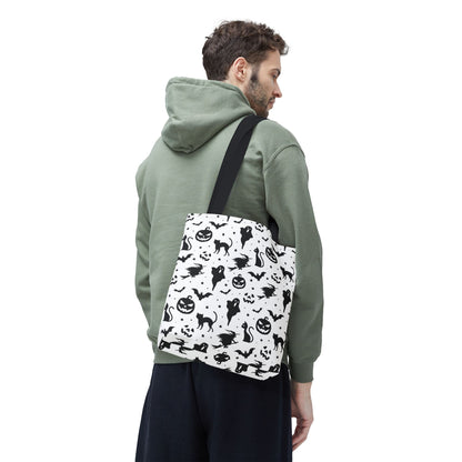 Spooky Halloween Seamless Pattern Tote Bag | Monochromatic Black & White Shopper
