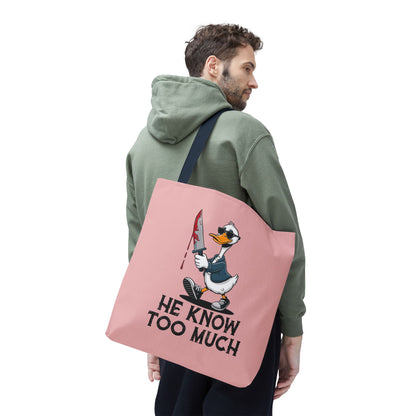 "He Know Too Much" Chaos Duck With Knife Funny Polyester Tote Bag