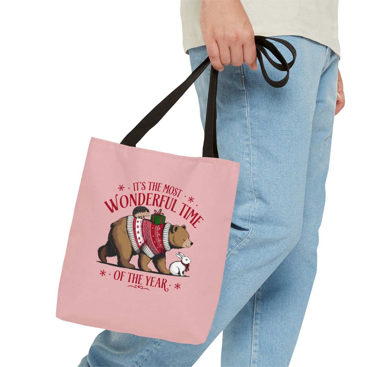"It's The Most Wonderful Time Of The Year" Woodland Animals Holiday Sweater Polyester Tote Bag