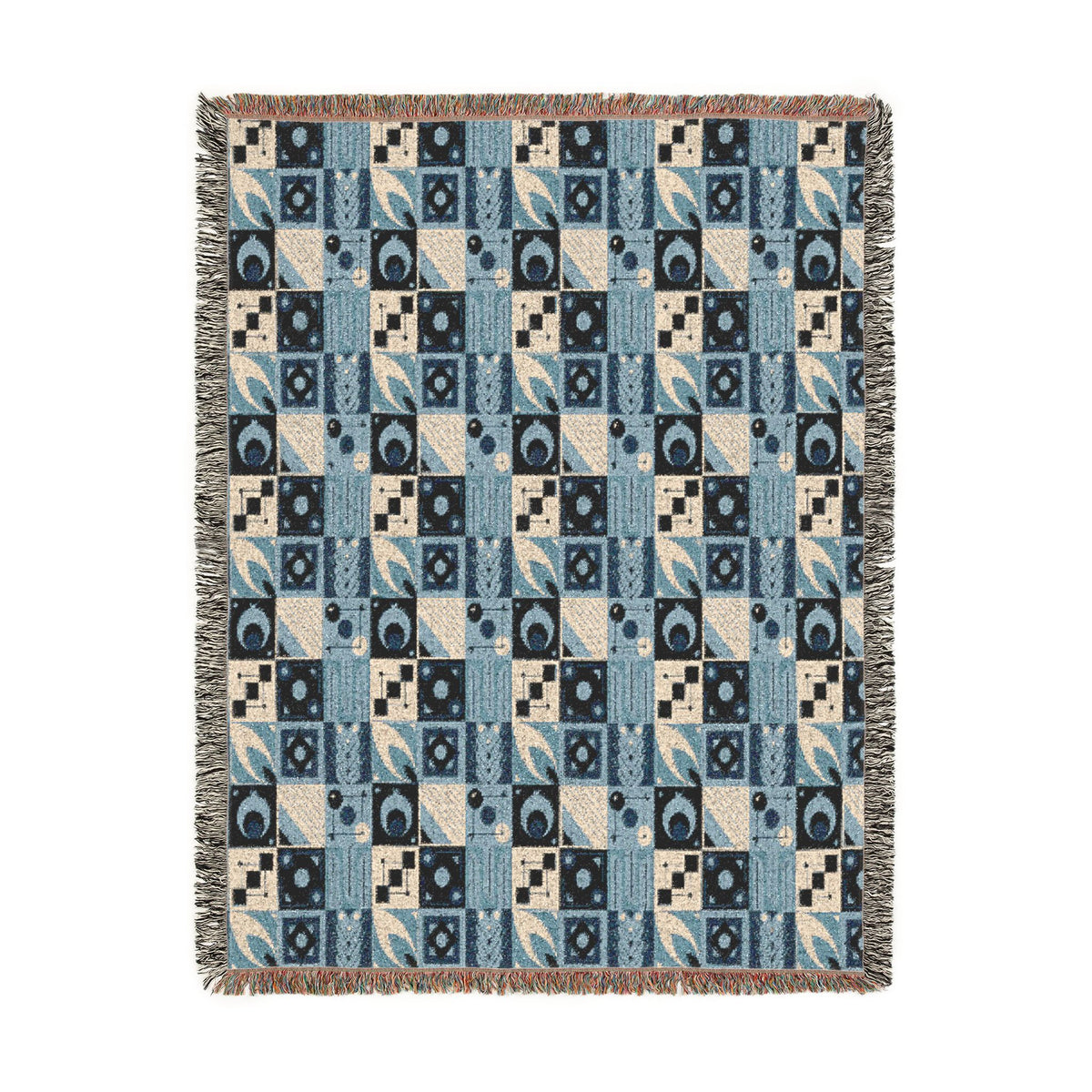 Coastal Geometric Cotton Woven Throw Blanket