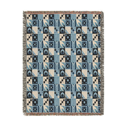 Coastal Geometric Cotton Woven Throw Blanket