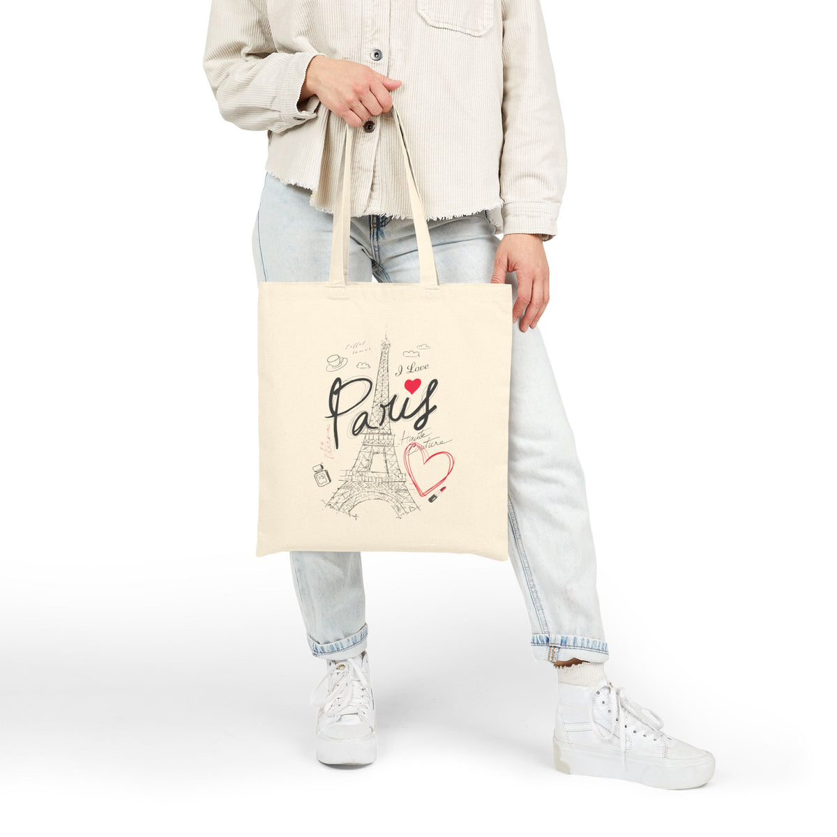 "I Love Paris" Eiffel Tower French Chic Cotton Canvas Tote Bag
