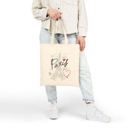 "I Love Paris" Eiffel Tower French Chic Cotton Canvas Tote Bag