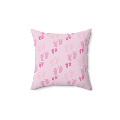 Sweet Baby Footprints Faux Suede Square Pillow | Whimsical Nursery Accent Cushion