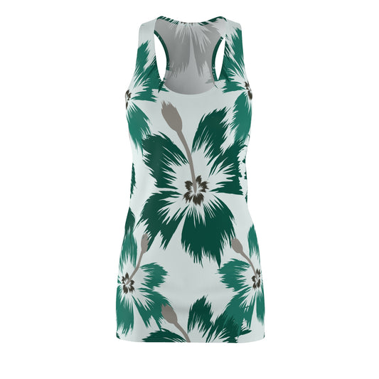 Tropical Hibiscus Green Racerback Dress