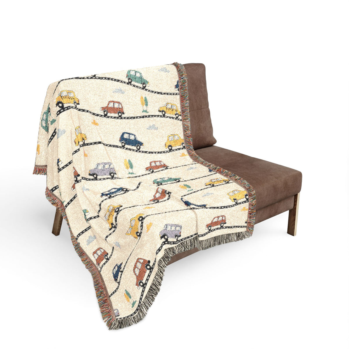 Whimsical Road Trip Cars & Traffic Woven Throw Blanket