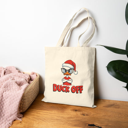 "Duck Off" Grumpy Santa Duck Funny Christmas Cotton Canvas Tote Bag