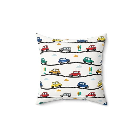Little Cars & Winding Roads Faux Suede Square Pillow | Playful Nursery & Kids Accent Cushion