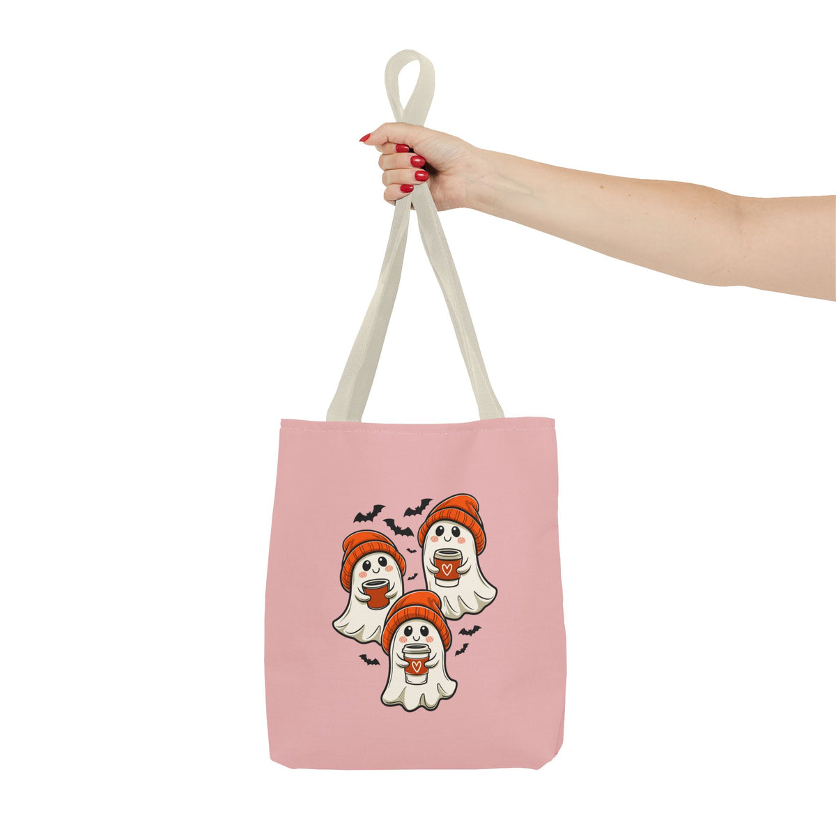 "Spooky Coffee Squad" Cute Ghosts With Beanies Polyester Tote Bag