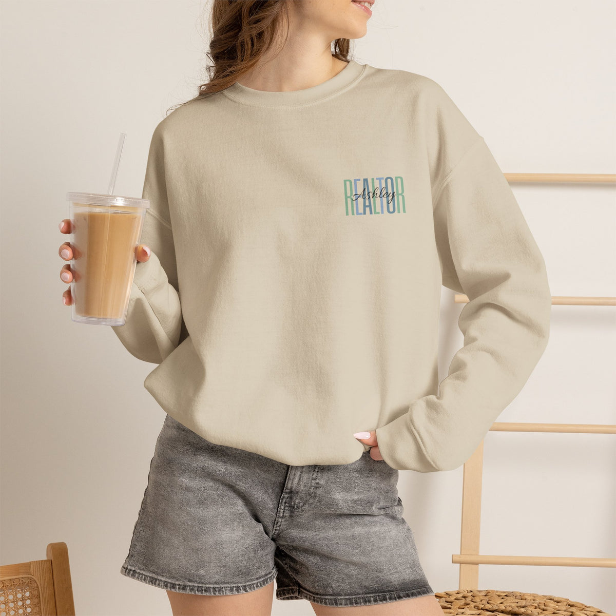 Personalized Realtor Retro Stacked Text Graphic Sweatshirt | Custom Name Real Estate Crewneck