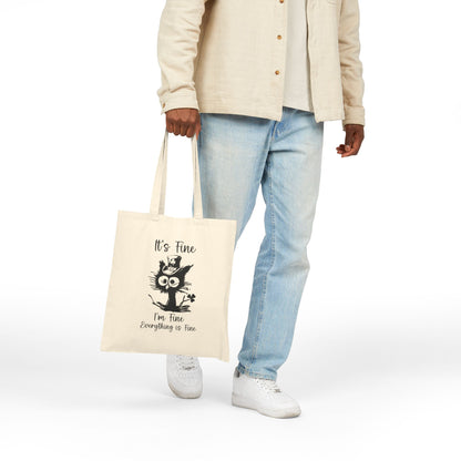 "It's Fine I'm Fine Everything is Fine" St. Patrick's Day Cat Cotton Canvas Tote Bag