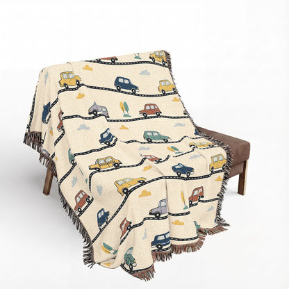 Whimsical Road Trip Cars & Traffic Woven Throw Blanket