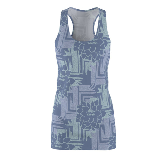 Geometric Floral Blue Racerback Dress