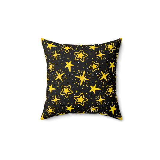 Doodle Starry Night Faux Suede Square Pillow | Celestial Minimalist Accent Cushion