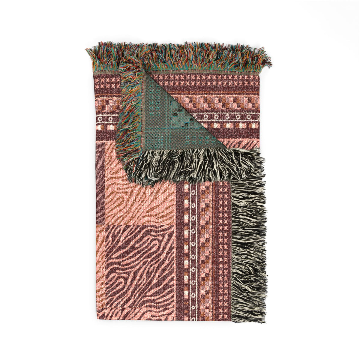 Crimson Patchwork Zebra Cotton Woven Throw Blanket