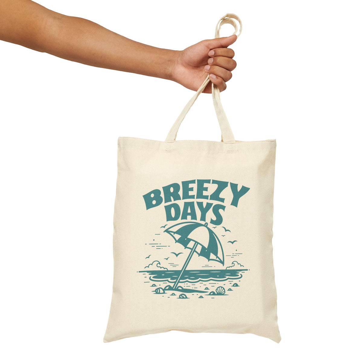 "Breezy Days" Beach Umbrella Coastal Cotton Canvas Tote Bag