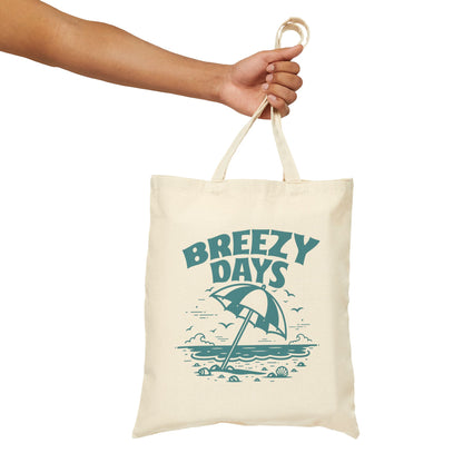 "Breezy Days" Beach Umbrella Coastal Cotton Canvas Tote Bag