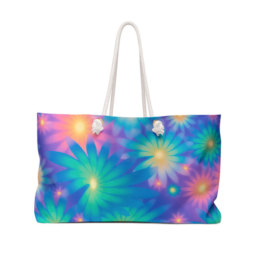 Neon Glow Floral Cosmic Dream Weekender Bag — Oversized Beach & Travel Tote