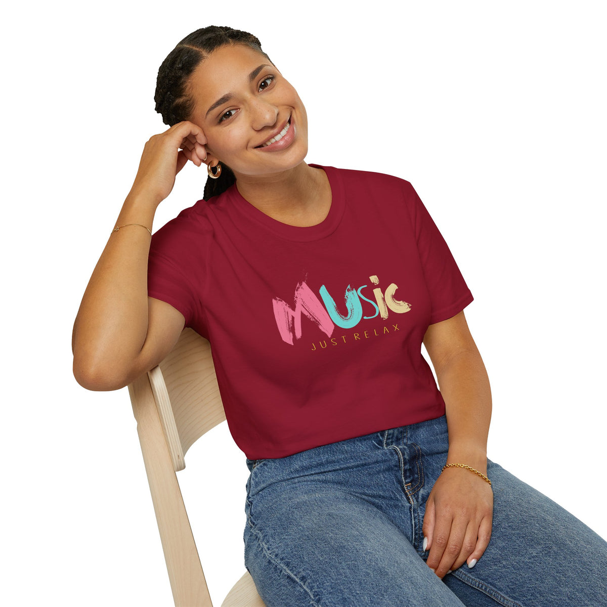 Music Just Relax T-Shirt - Colorful Brushstroke Music Tee for Casual, Chill Vibes